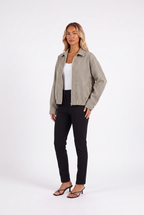 Black and cream gingham cropped zip jacket — three-quarter